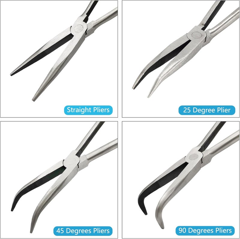 MFBJXC 4-Piece 11" Precision Long Nose Pliers Set with Insulated Comfort Grip Handles,Straight Long Needle Nose Pliers,25/45/90 Degree Angle Curved Pliers for Wire Bending,Shaping,Trimming - Image 2